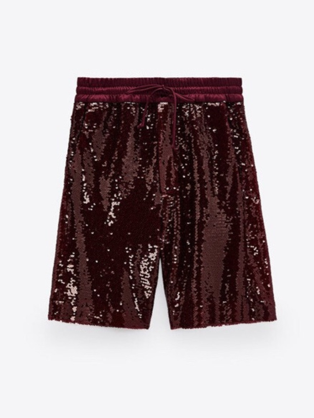 Zara Burgundy Sequin Drawstring Shorts